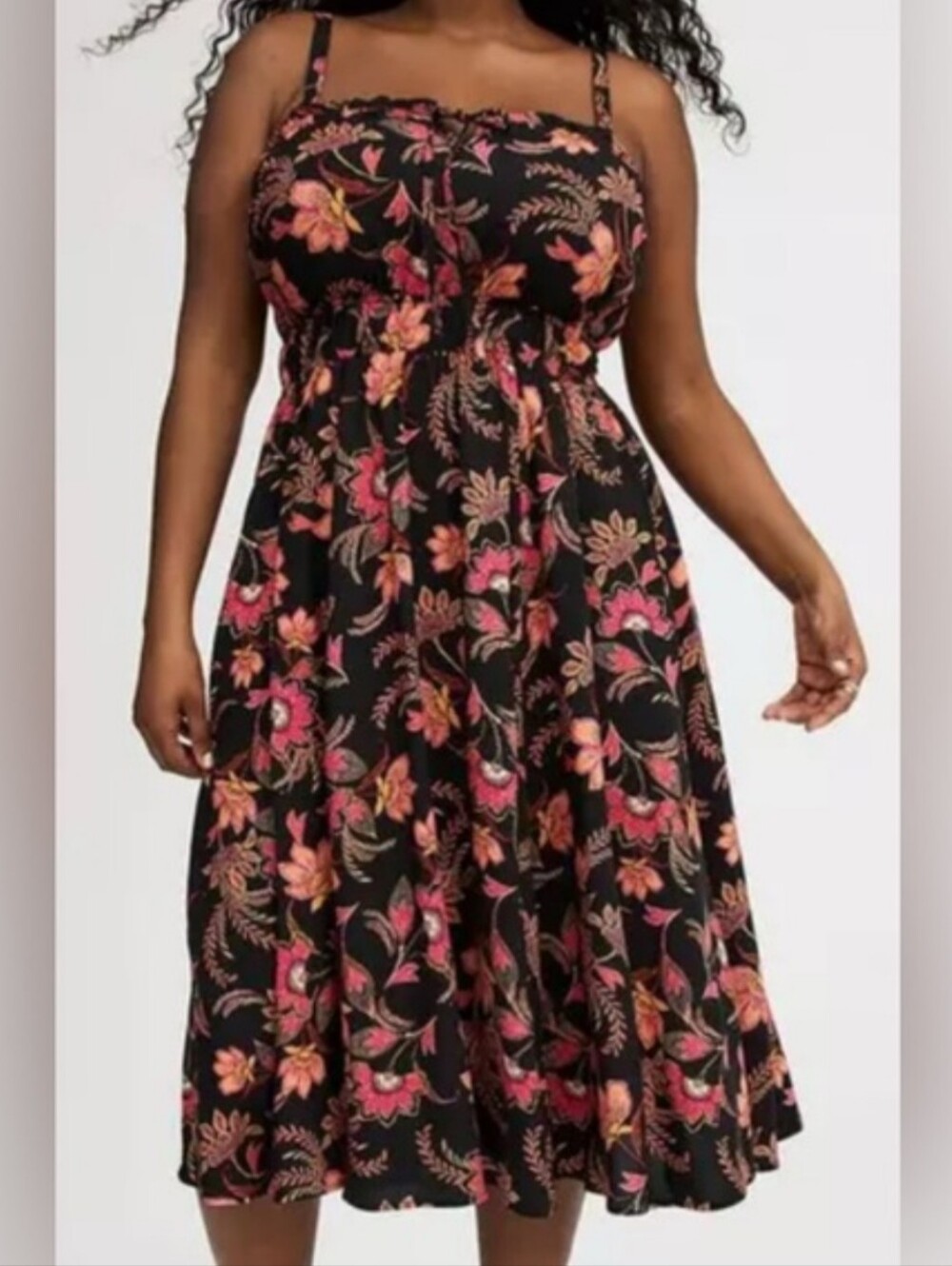 Torrid "Loretta" Tea Length Sundress NEW - Size 1 / 1X, Black Floral, Pockets